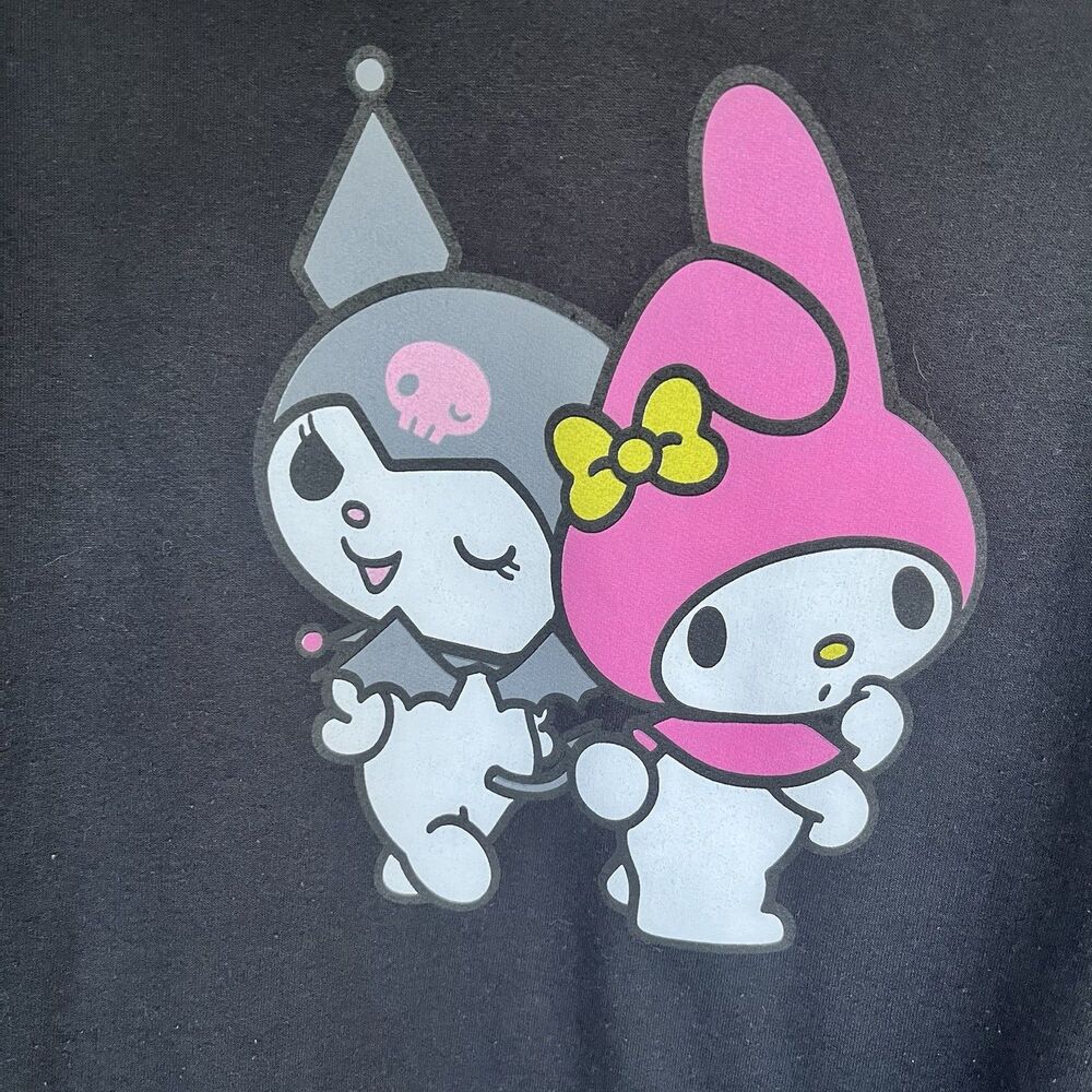 Sanrio My Melody Kuromi Hoodie Sweatshirt XL Black Kangaroo Pocket Oversize Y2K - Picture 3 of 12